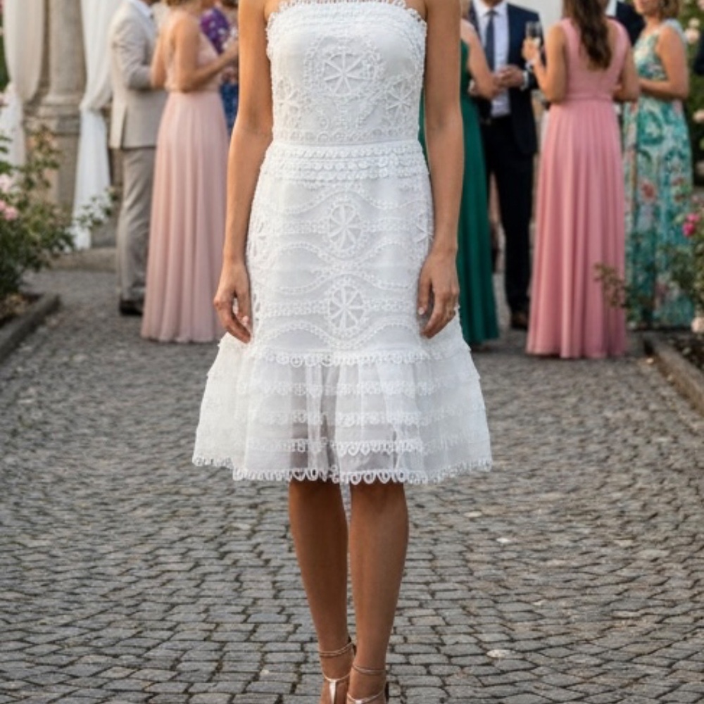 #A066  Gracia Romantic  White  Embroidered Lace Dress – Size M (NWT) - Picture 11 of 11
